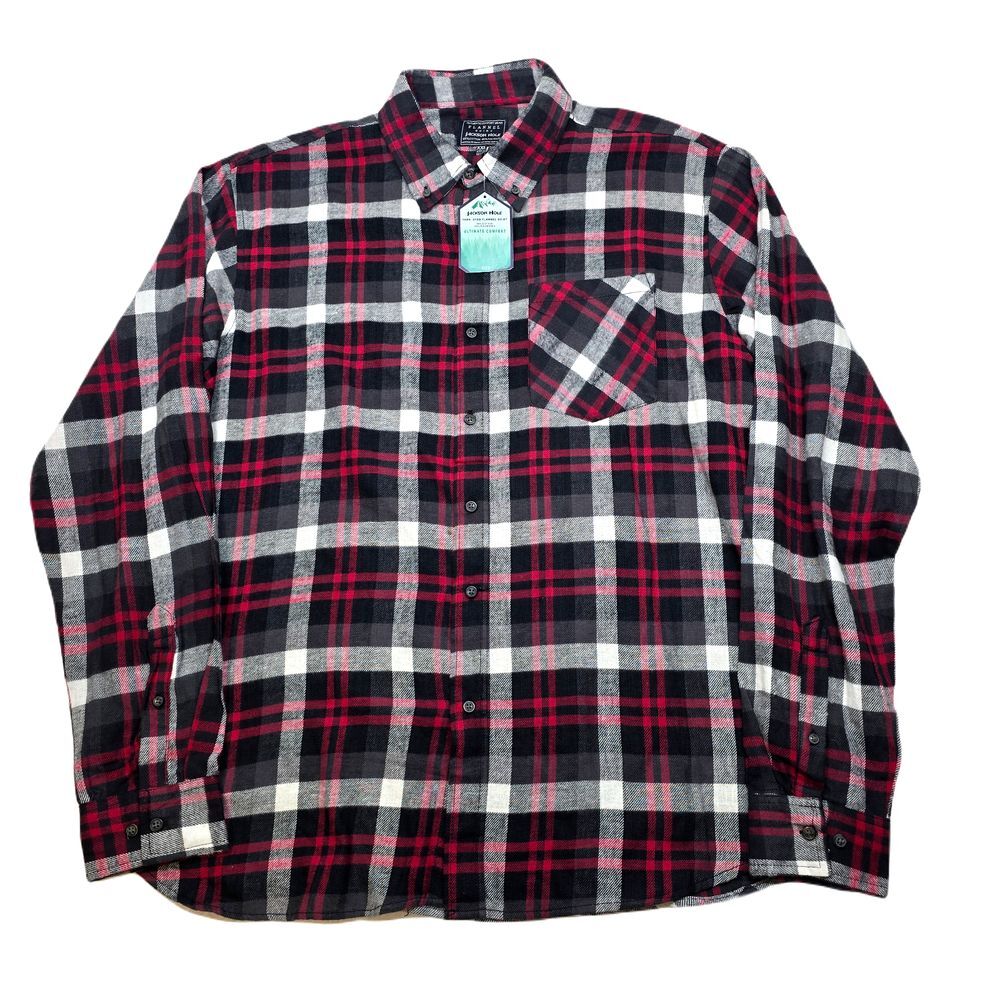 Jackson Hole‎ Flannel Shirt Mens 2XL Red Black Plaid Long Sleeve Button Soft NEW